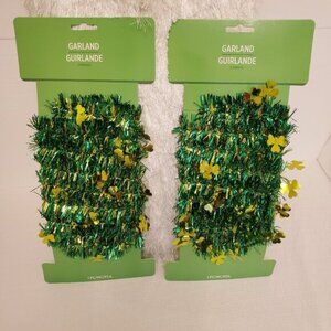 Saint Patrick’s Day Tinsel Shamrock Garland Decor Green Gold, 9 Ft ea., Set of 2